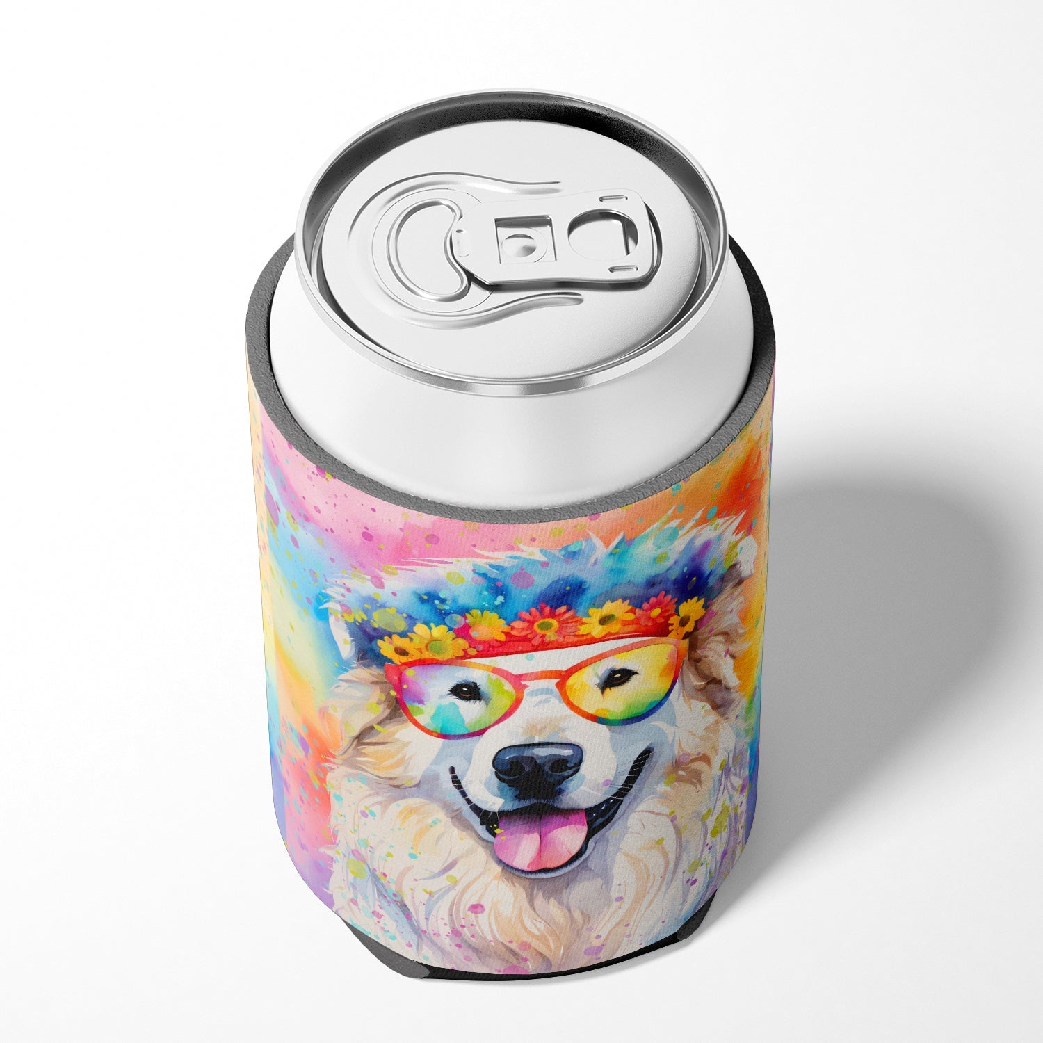 Great Pyrenees Hippie Dawg Can or Bottle Hugger Cooler Sleeve for Standard 12 oz Cans, Insulated Foam Beer & Soda Can Hugger Reusable