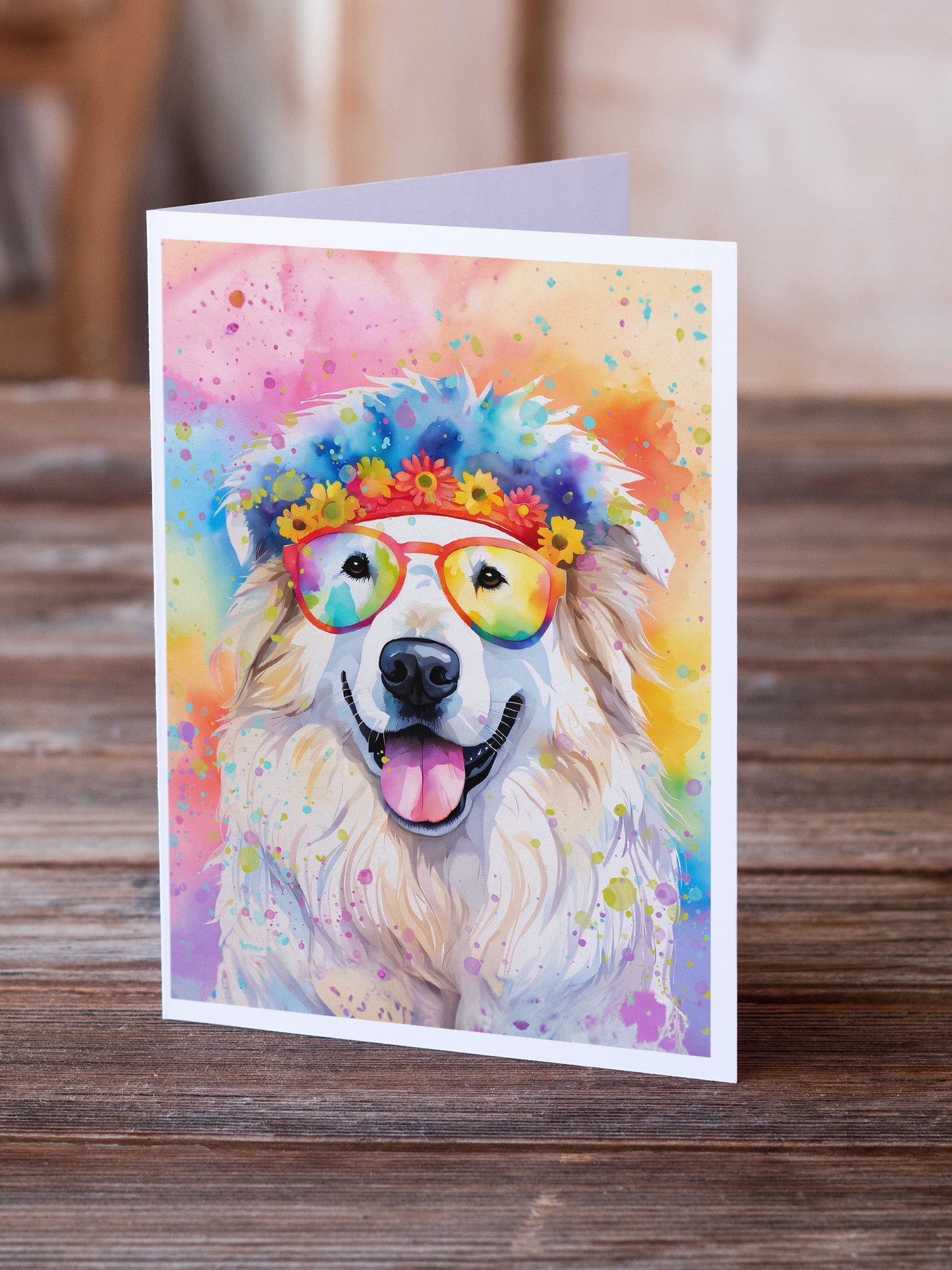 Great Pyrenees Hippie Dawg Greeting Cards Pack of 8 Blank Cards with Envelopes Whimsical A7 Size 5x7