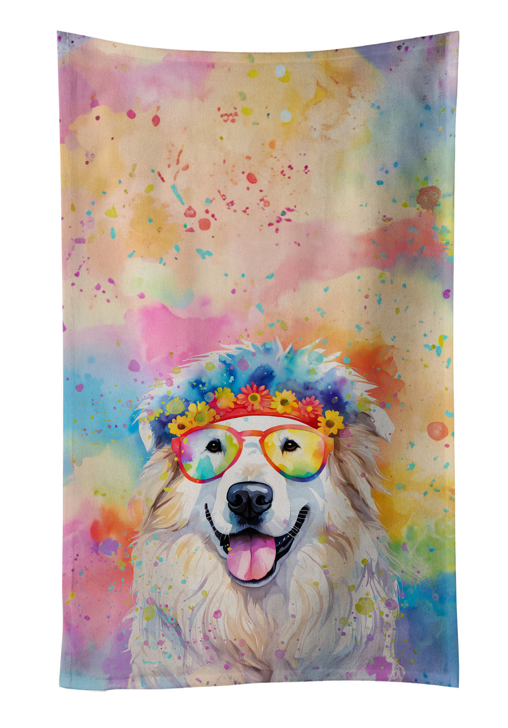 Great Pyrenees Hippie Dawg Kitchen Towel Velour Plush Front and Cotton Loop Back Machine Washable