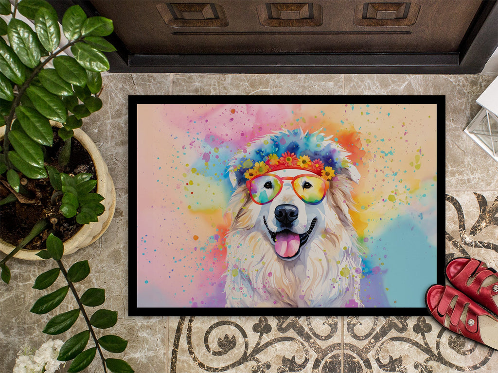 Great Pyrenees Hippie Dawg Doormat Indoor Outdoor 18H X 27W Front Door Mat Rugs for Entryway, Non Slip Washable