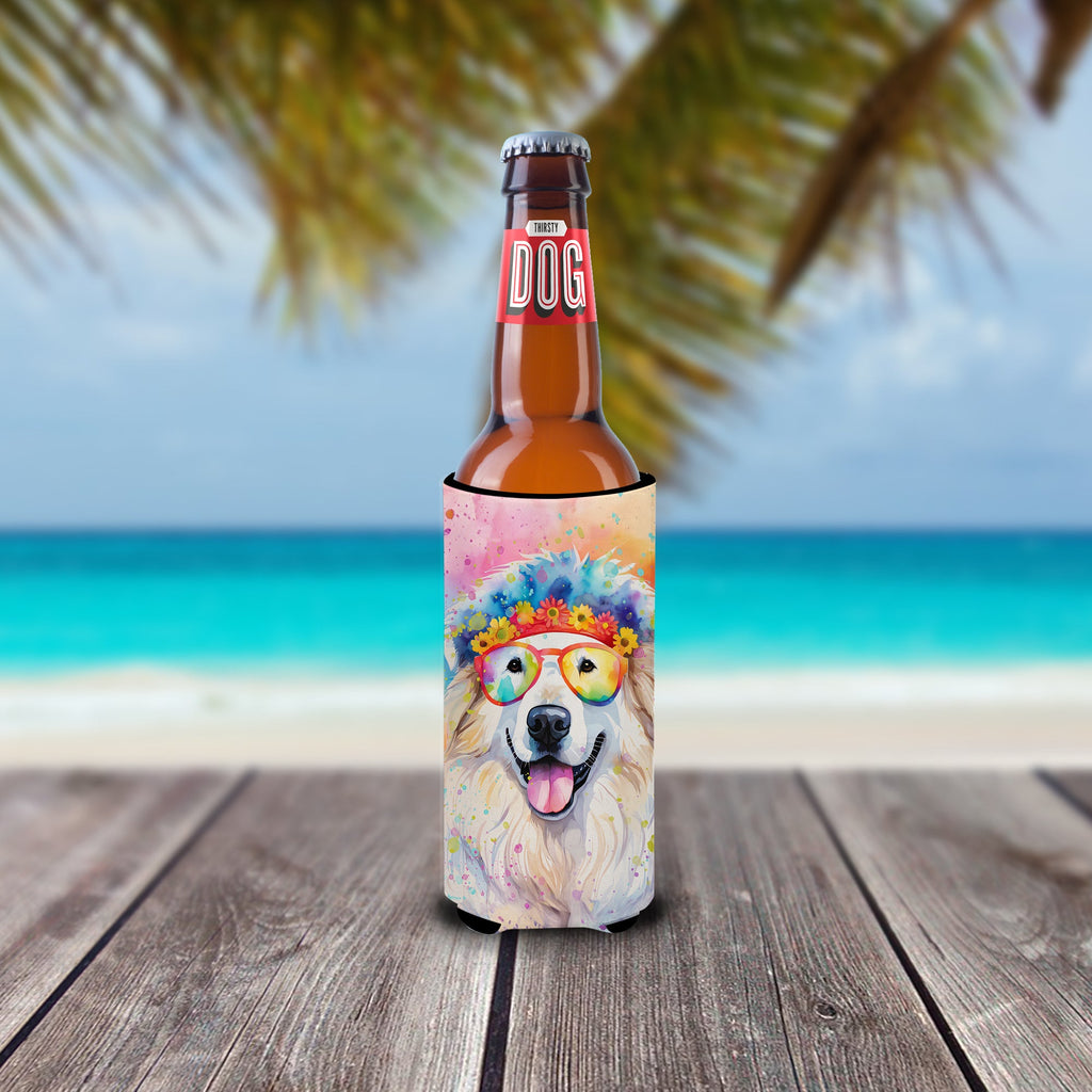 Great Pyrenees Hippie Dawg Slim Can Hugger , Insulated Foam Hugger for 12 oz Slim Cans, Beer Bottles & Water Bottles, Printed in USA
