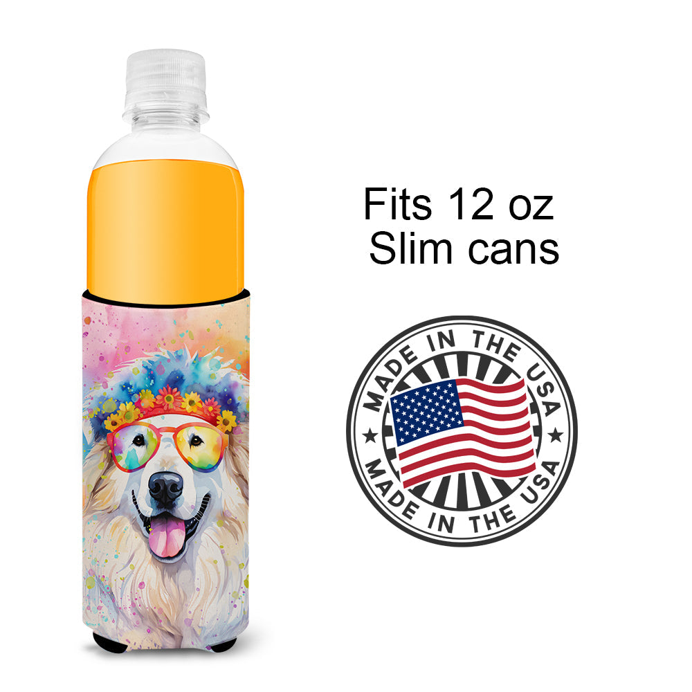 Great Pyrenees Hippie Dawg Slim Can Hugger , Insulated Foam Hugger for 12 oz Slim Cans, Beer Bottles & Water Bottles, Printed in USA