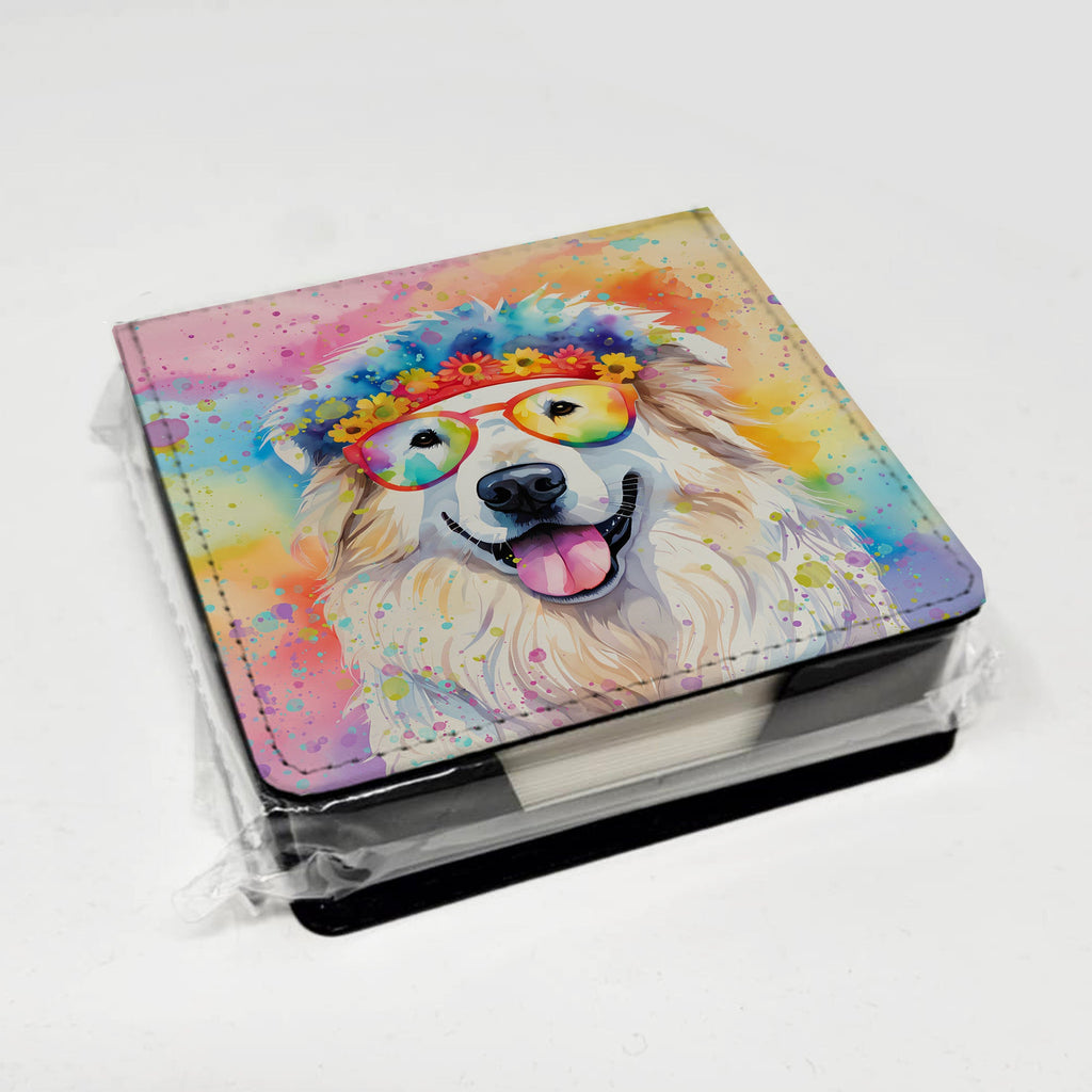 Great Pyrenees Hippie Dawg PU Leather Note Paper Holder with Artist-Designed Cover, Desk Accessory, Office Gift