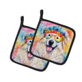 Great Pyrenees Hippie Dawg Pot Holder Set of 2 Heat Resistant Quilted Hot Pads 7.5 x 7.5 Inch, Insulated Kitchen Trivets for Cooking & Baking