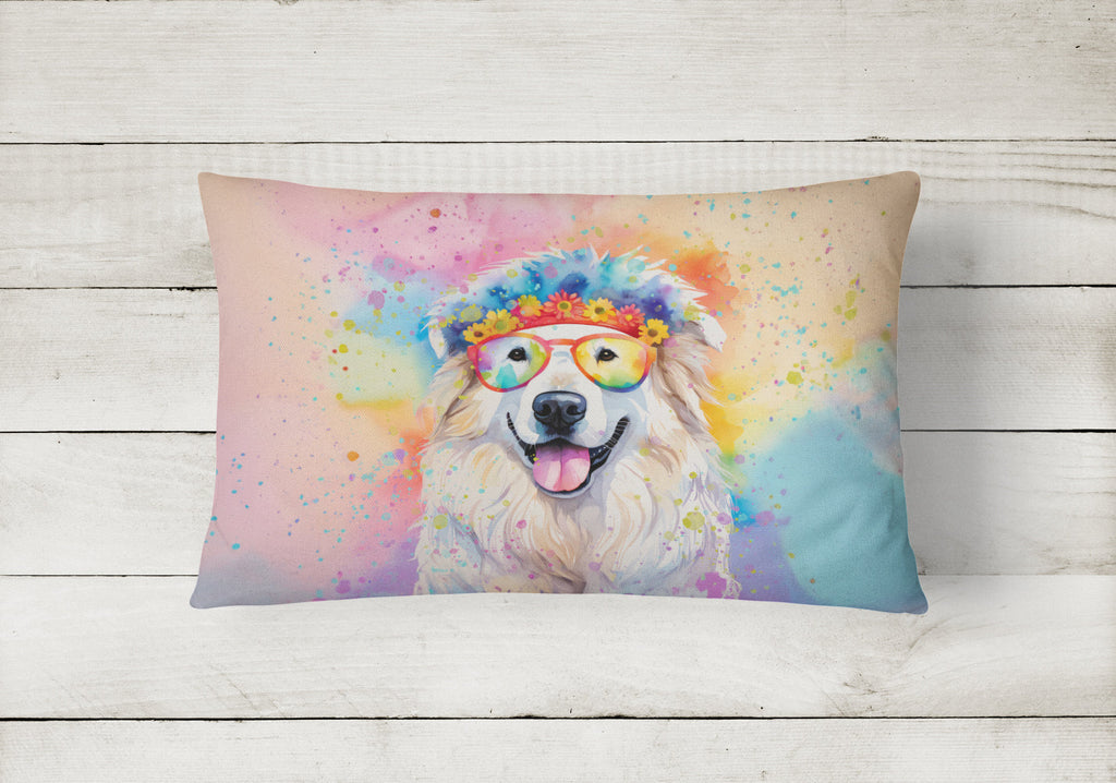 Great Pyrenees Hippie Dawg Decorative Throw Pillow 12x16 Indoor Outdoor Accent Cushion, Fabric Cover with Insert for Sofa, Bed, Porch & Living Room