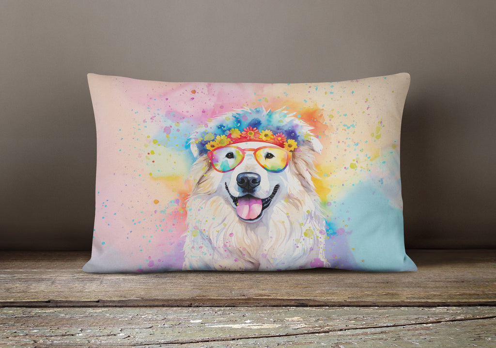 Great Pyrenees Hippie Dawg Decorative Throw Pillow 12x16 Indoor Outdoor Accent Cushion, Fabric Cover with Insert for Sofa, Bed, Porch & Living Room