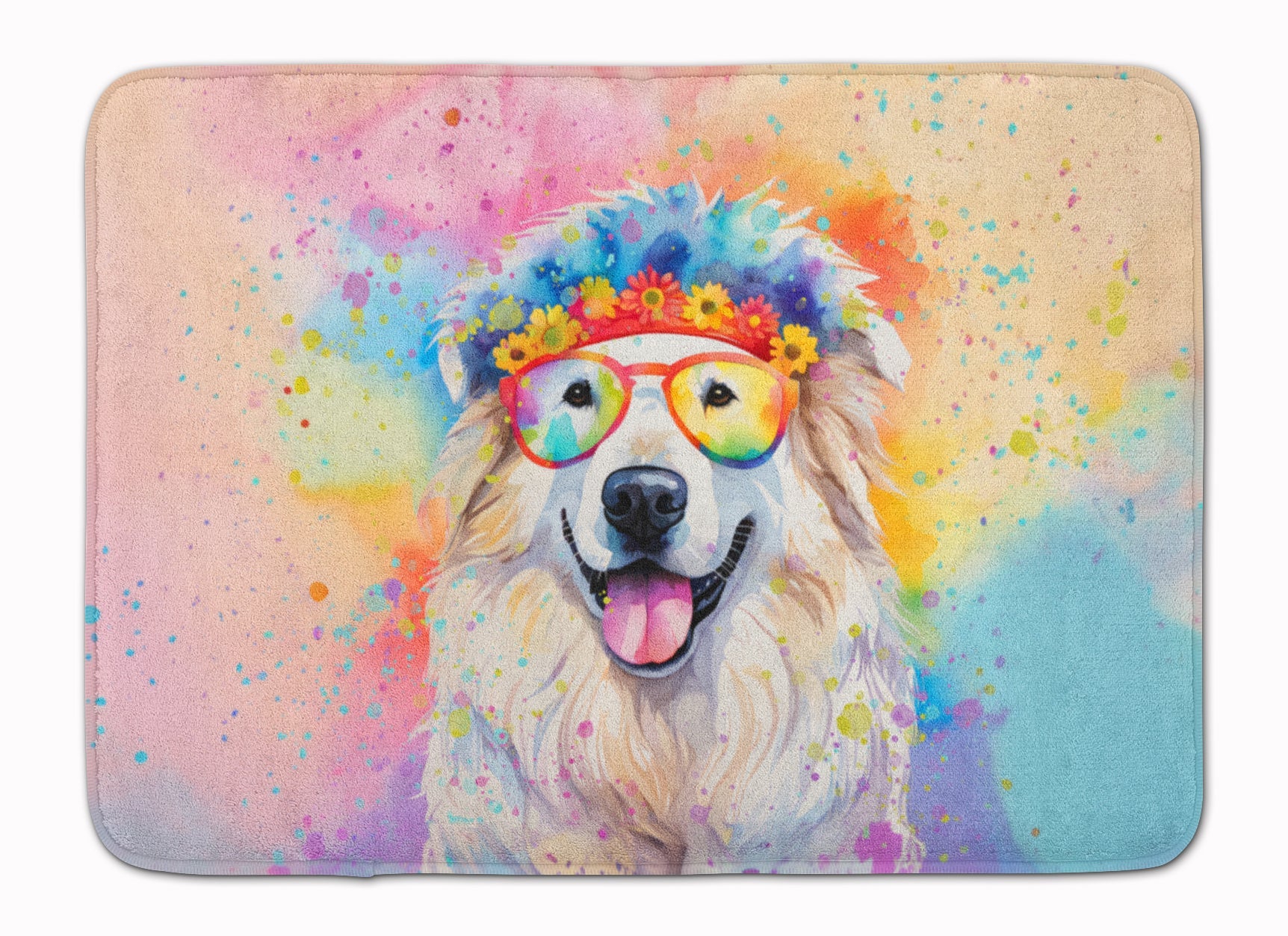Great Pyrenees Hippie Dawg Memory Foam Kitchen Mat Machine Washable Anti-Fatigue Cushion Comfort Bath or Kitchen Rug