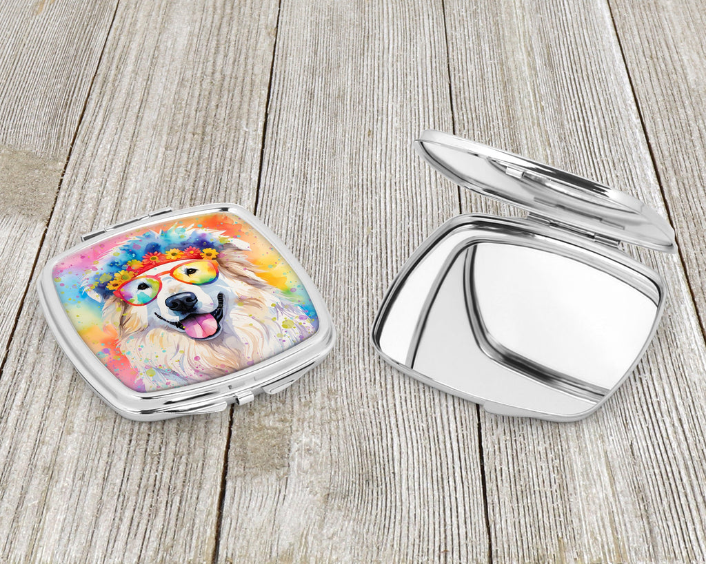 Great Pyrenees Hippie Dawg Compact Mirror Decorative Travel Makeup Mirror for Women Girls Gifts Pocket Makeup Mirror Folding Handheld