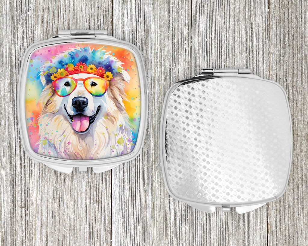 Great Pyrenees Hippie Dawg Compact Mirror Decorative Travel Makeup Mirror for Women Girls Gifts Pocket Makeup Mirror Folding Handheld