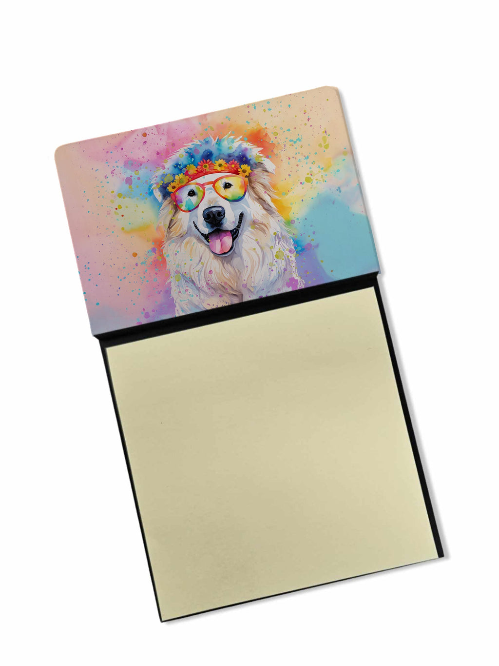 Great Pyrenees Hippie Dawg Watercolor Sticky Note Holder Refillable Dispenser Desk Accessory 3x3 Pad Gift
