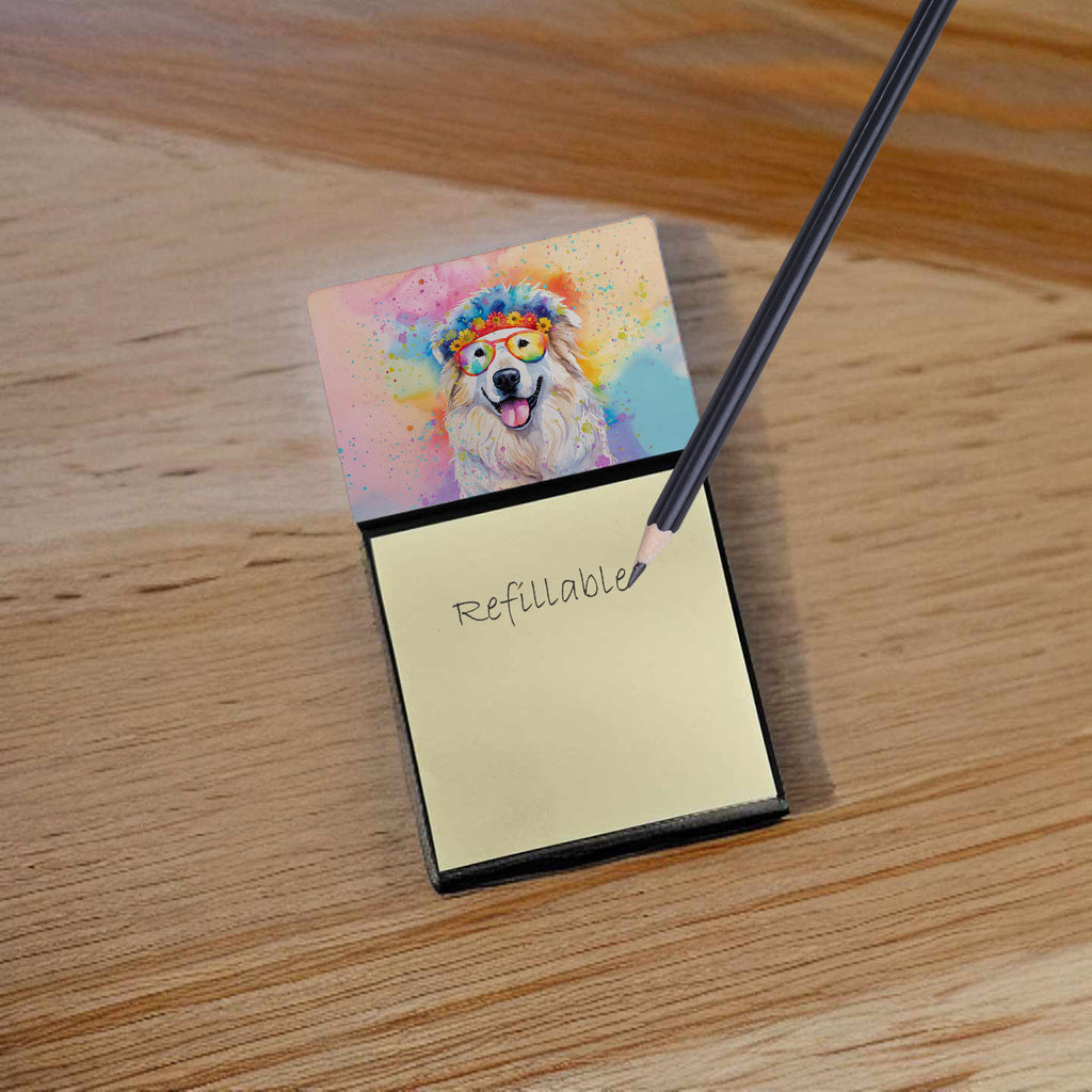 Great Pyrenees Hippie Dawg Watercolor Sticky Note Holder Refillable Dispenser Desk Accessory 3x3 Pad Gift