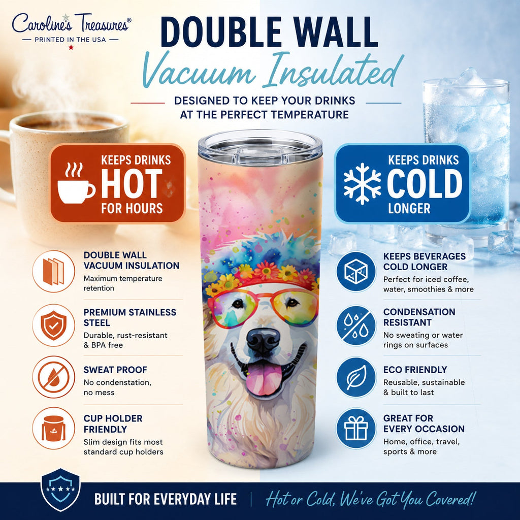 Great Pyrenees Hippie Dawg Stainless Steel Skinny Tumbler 20 oz Vacuum Double Walled Reusable Insulated Travel Cup