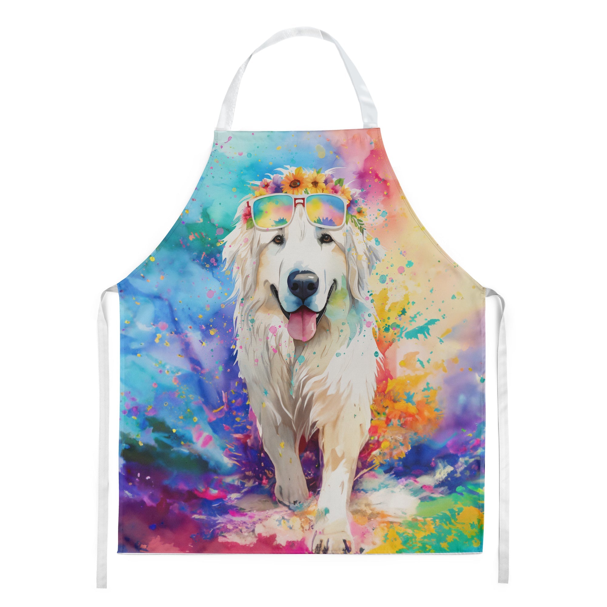 Great Pyrenees Hippie Dawg Apron Cooking Kitchen Server Baking Crafts Gardening for Adult Women Men, Unisex, Large, Multicolor