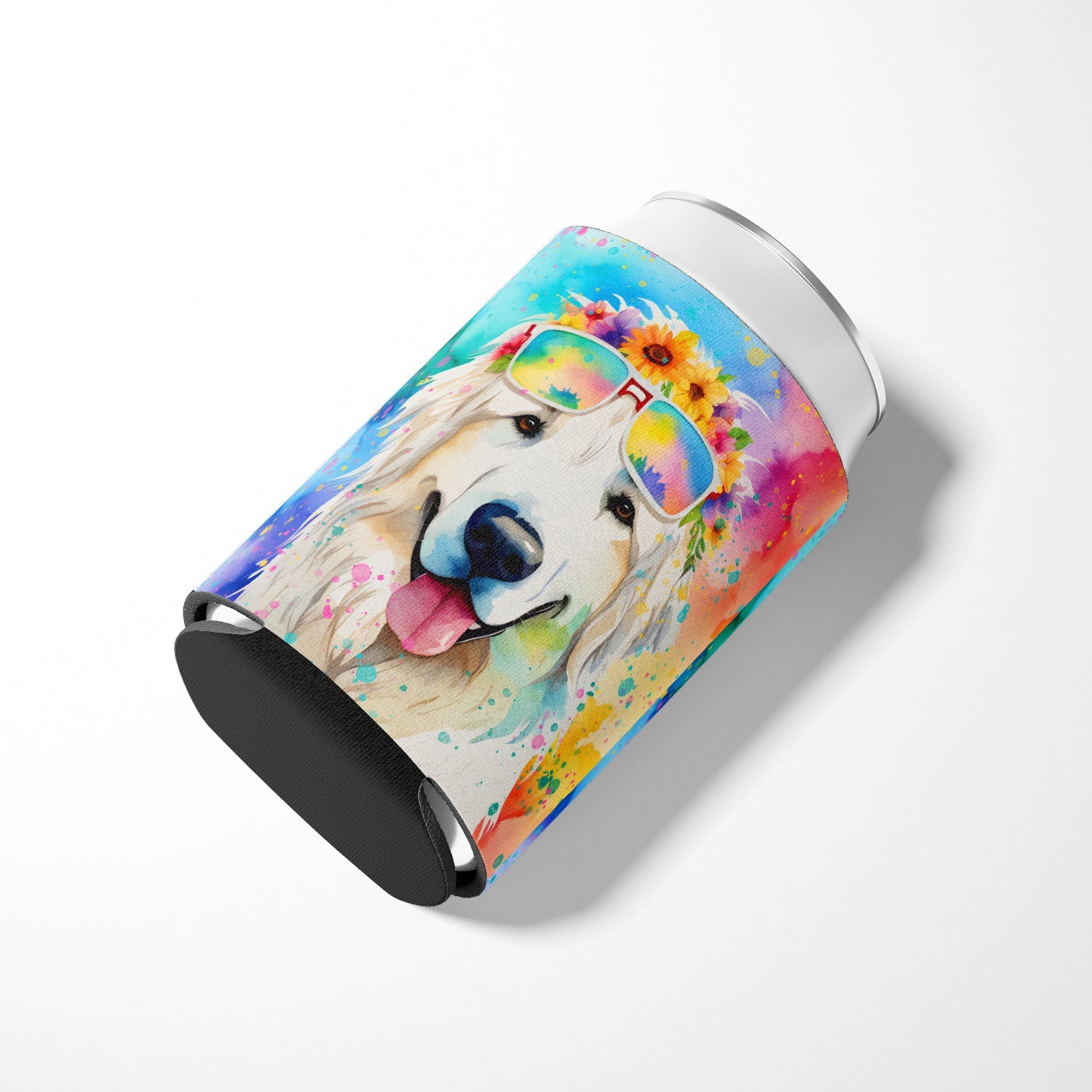 Great Pyrenees Hippie Dawg Can or Bottle Hugger Cooler Sleeve for Standard 12 oz Cans, Insulated Foam Beer & Soda Can Hugger Reusable