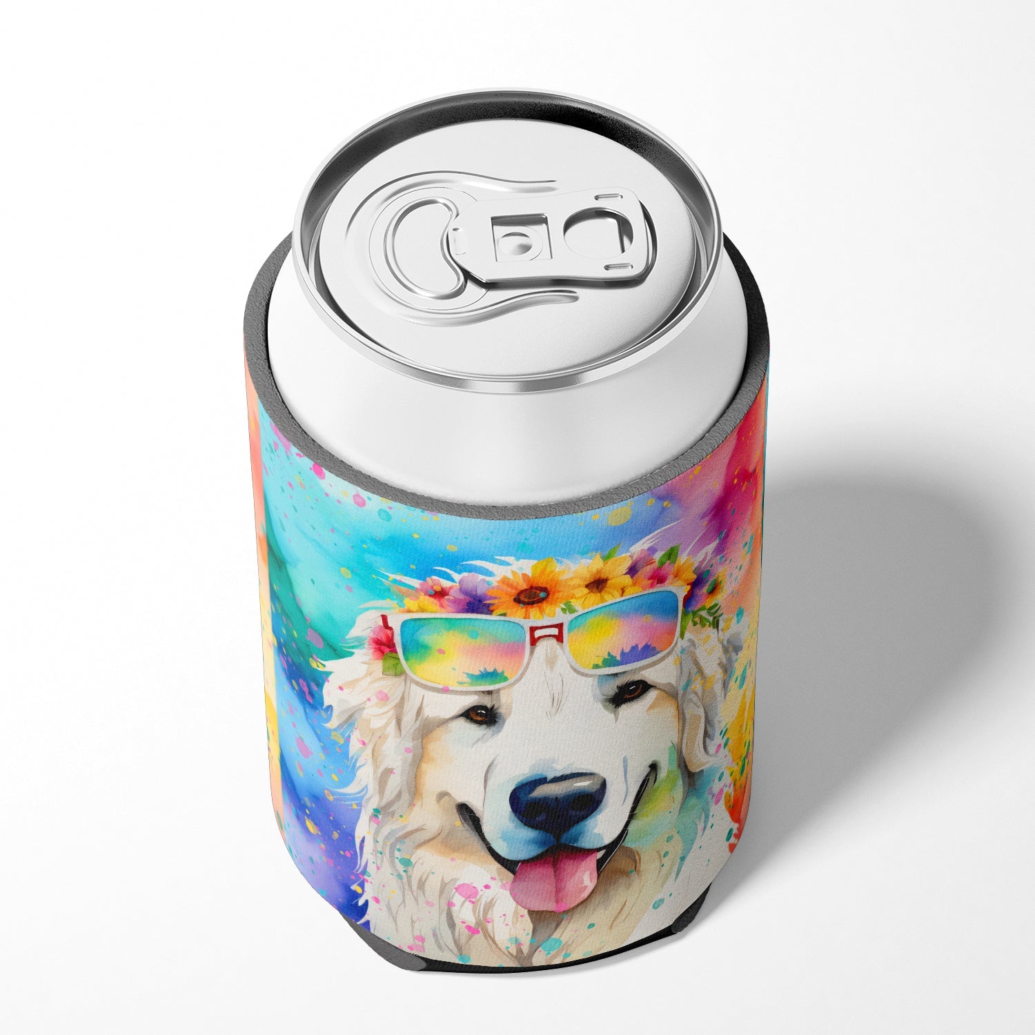Great Pyrenees Hippie Dawg Can or Bottle Hugger Cooler Sleeve for Standard 12 oz Cans, Insulated Foam Beer & Soda Can Hugger Reusable