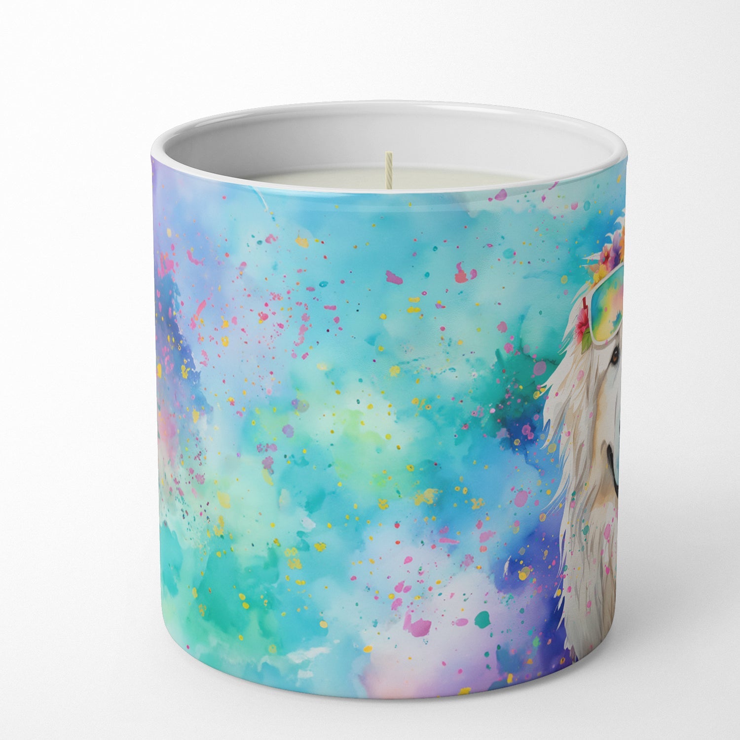 Great Pyrenees Hippie Dawg Decorative Soy Candle Nature Soy Wax Essential Oil Home Decor Ideal for Bedroom Kitchen Bath Office Gift, 10 oz