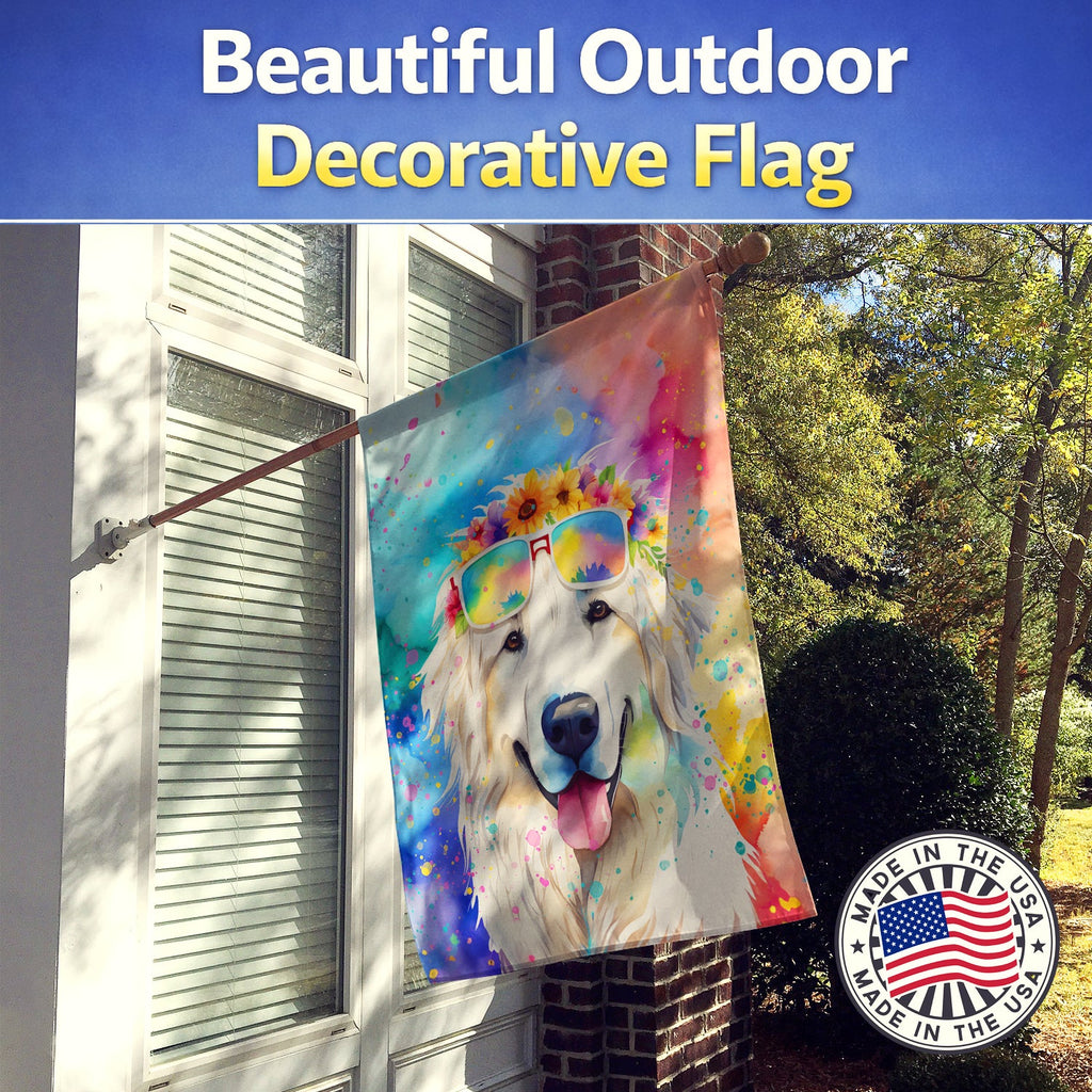 Great Pyrenees Hippie Dawg House Flag 28x40 Porch Sleeve Pole Decorative Outside Yard Banner Artwork Wall Hanging, Polyester