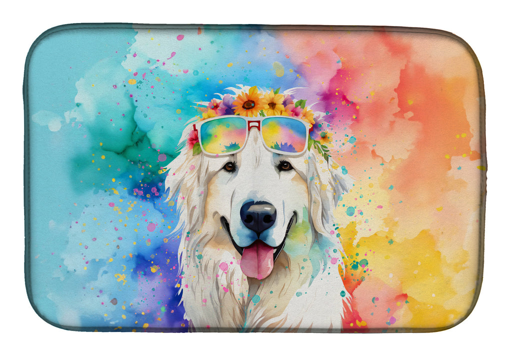 Great Pyrenees Hippie Dawg Dish Drying Mat Absorbent Dish Drying Mat Pad for Kitchen Counter Dish Drainer Mat for Countertop, 14 x 21", Multicolor