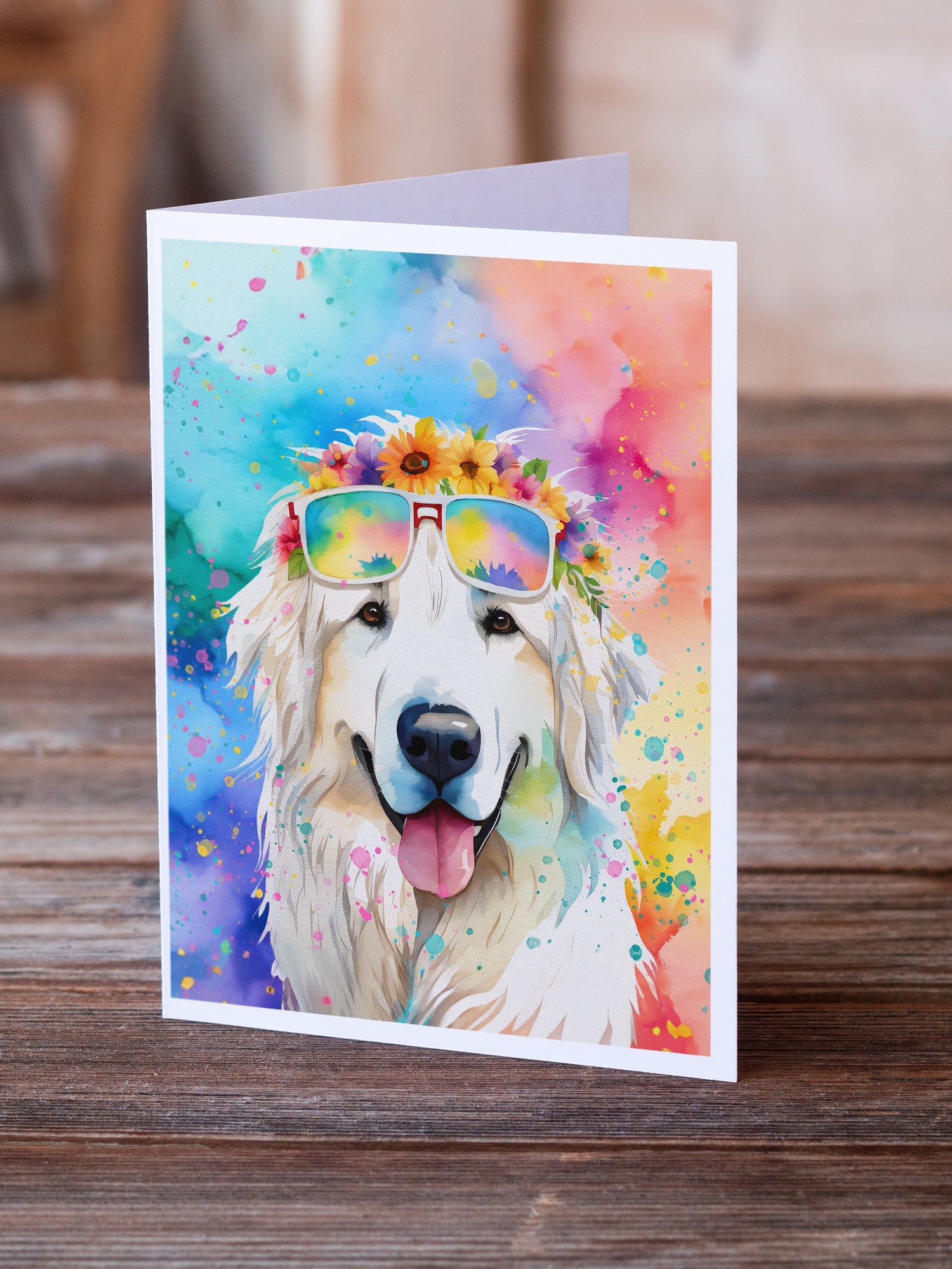 Great Pyrenees Hippie Dawg Greeting Cards Pack of 8 Blank Cards with Envelopes Whimsical A7 Size 5x7
