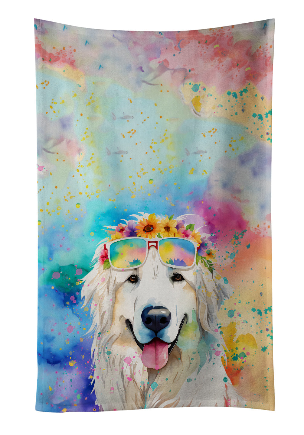Great Pyrenees Hippie Dawg Kitchen Towel Velour Plush Front and Cotton Loop Back Machine Washable