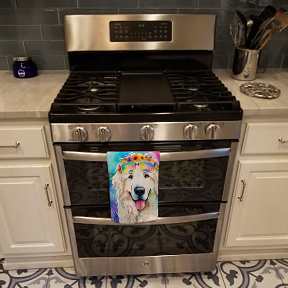 Great Pyrenees Hippie Dawg Kitchen Towel Velour Plush Front and Cotton Loop Back Machine Washable
