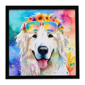 Great Pyrenees Hippie Dawg Framed Metal Print Bathroom, Kitchen, Office, Home Decor Wall Art Ready to Hang, Square, 8X8