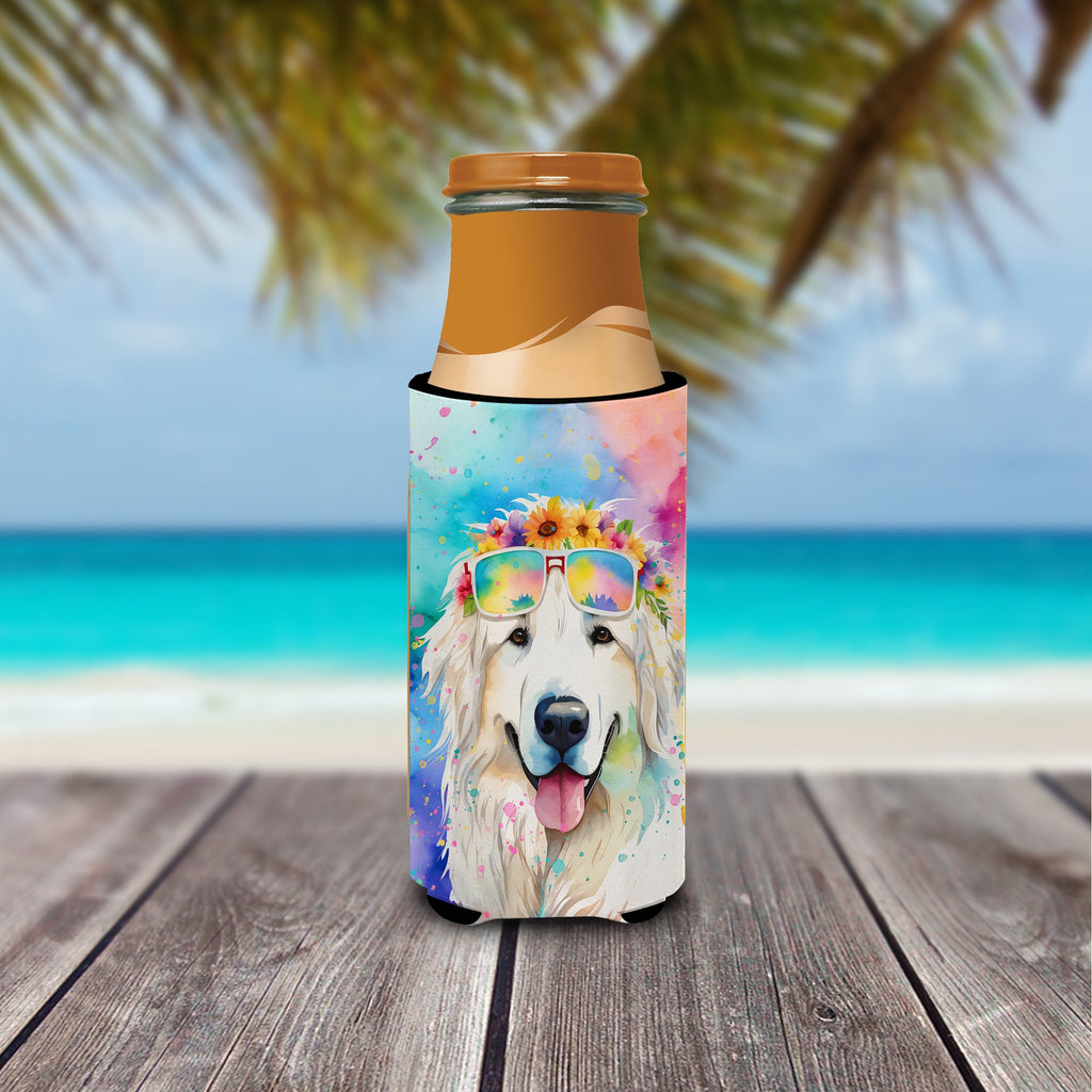 Great Pyrenees Hippie Dawg Slim Can Hugger , Insulated Foam Hugger for 12 oz Slim Cans, Beer Bottles & Water Bottles, Printed in USA