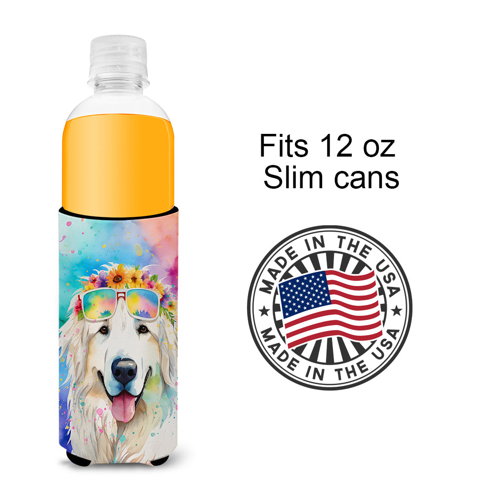 Great Pyrenees Hippie Dawg Slim Can Hugger , Insulated Foam Hugger for 12 oz Slim Cans, Beer Bottles & Water Bottles, Printed in USA
