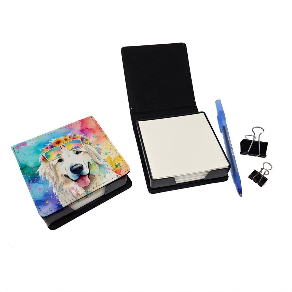 Great Pyrenees Hippie Dawg PU Leather Note Paper Holder with Artist-Designed Cover, Desk Accessory, Office Gift