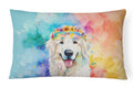 Great Pyrenees Hippie Dawg Decorative Throw Pillow 12x16 Indoor Outdoor Accent Cushion, Fabric Cover with Insert for Sofa, Bed, Porch & Living Room