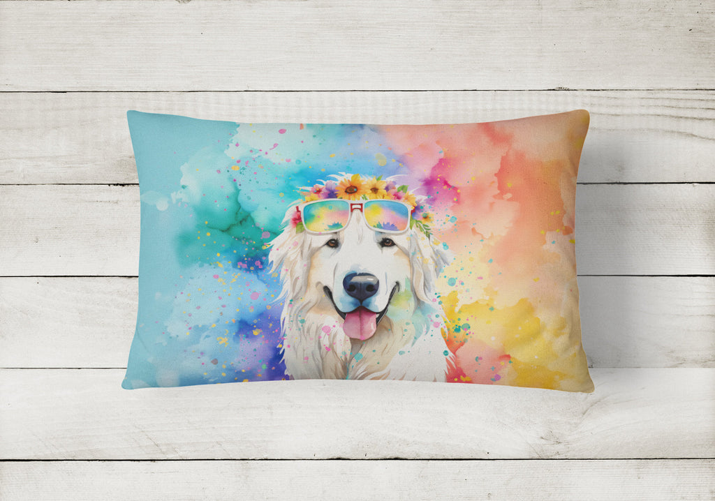 Great Pyrenees Hippie Dawg Decorative Throw Pillow 12x16 Indoor Outdoor Accent Cushion, Fabric Cover with Insert for Sofa, Bed, Porch & Living Room