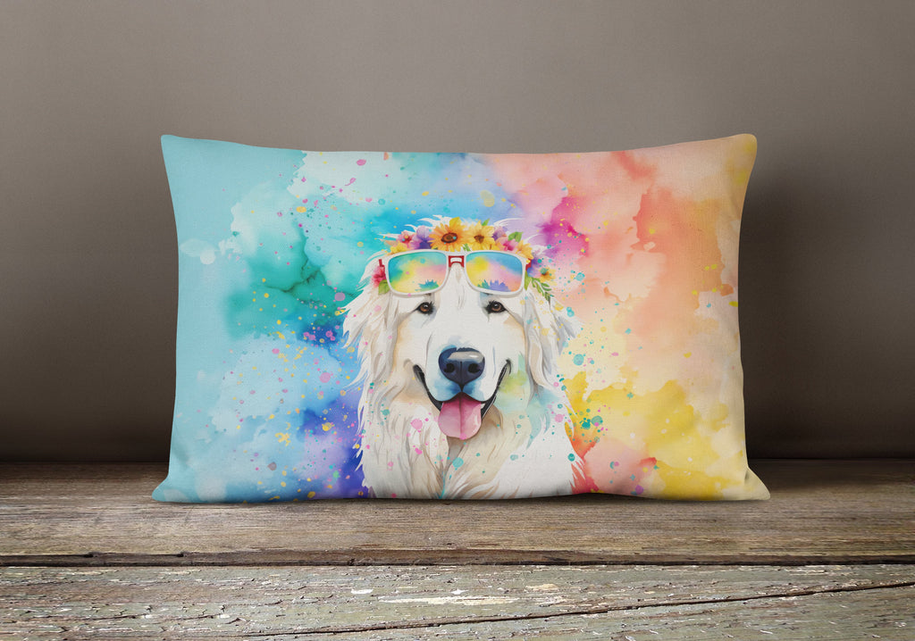 Great Pyrenees Hippie Dawg Decorative Throw Pillow 12x16 Indoor Outdoor Accent Cushion, Fabric Cover with Insert for Sofa, Bed, Porch & Living Room