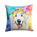 Great Pyrenees Hippie Dawg Decorative Throw Pillow 14x14 Indoor Outdoor Accent Cushion, Fabric Cover with Insert for Sofa, Bed, Porch & Living Room