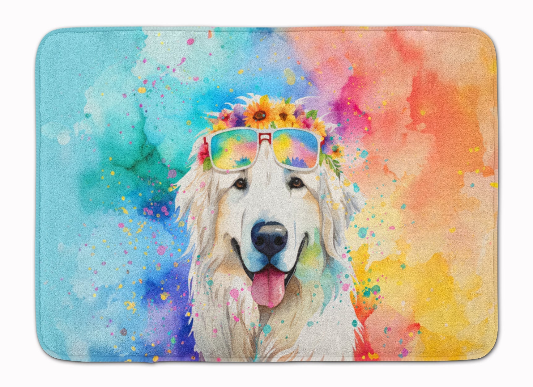 Great Pyrenees Hippie Dawg Memory Foam Kitchen Mat Machine Washable Anti-Fatigue Cushion Comfort Bath or Kitchen Rug
