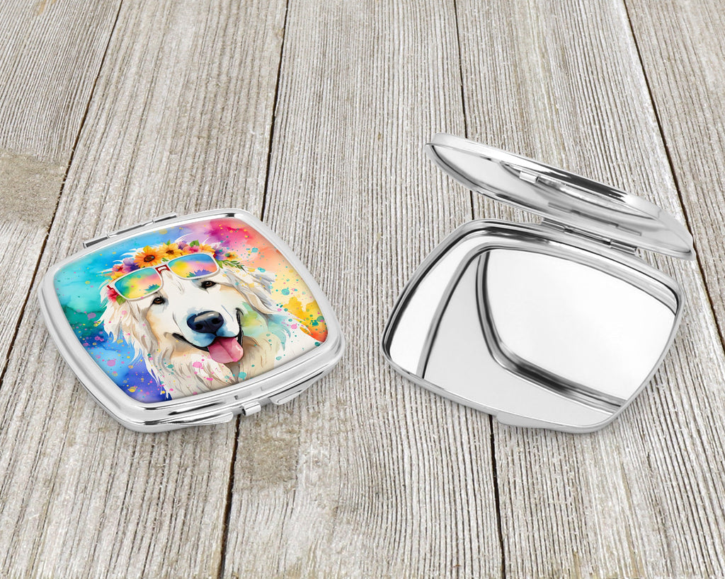 Great Pyrenees Hippie Dawg Compact Mirror Decorative Travel Makeup Mirror for Women Girls Gifts Pocket Makeup Mirror Folding Handheld
