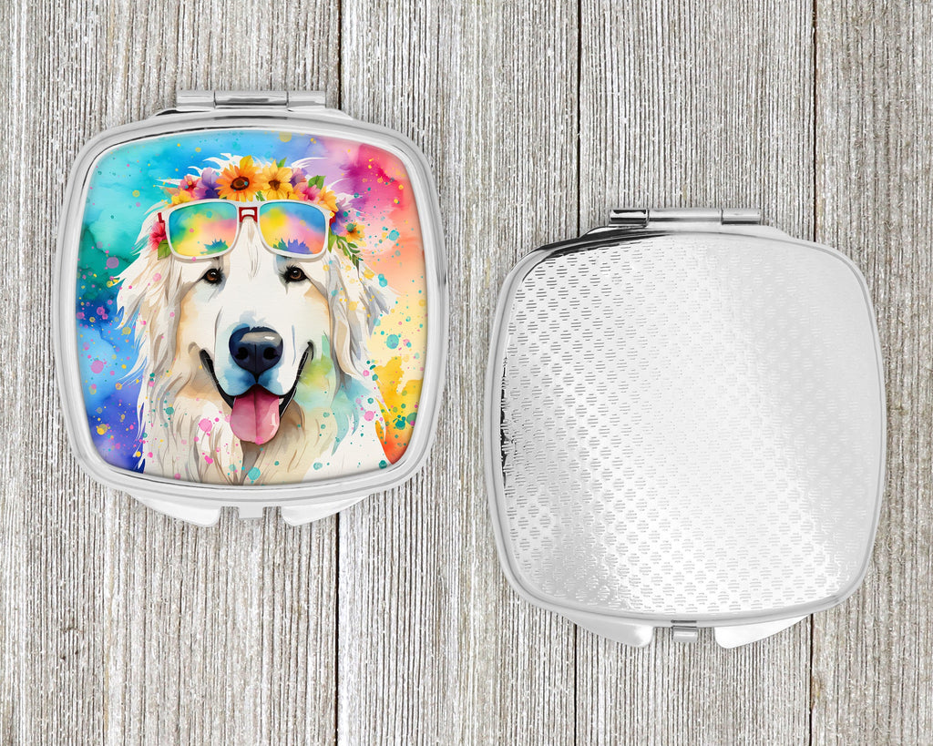 Great Pyrenees Hippie Dawg Compact Mirror Decorative Travel Makeup Mirror for Women Girls Gifts Pocket Makeup Mirror Folding Handheld