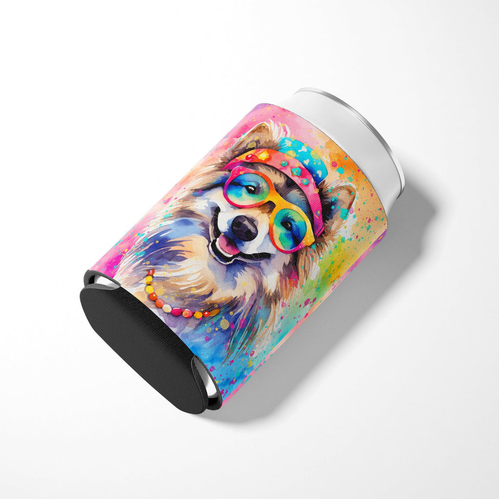 Keeshond Hippie Dawg Can or Bottle Hugger Cooler Sleeve for Standard 12 oz Cans, Insulated Foam Beer & Soda Can Hugger Reusable