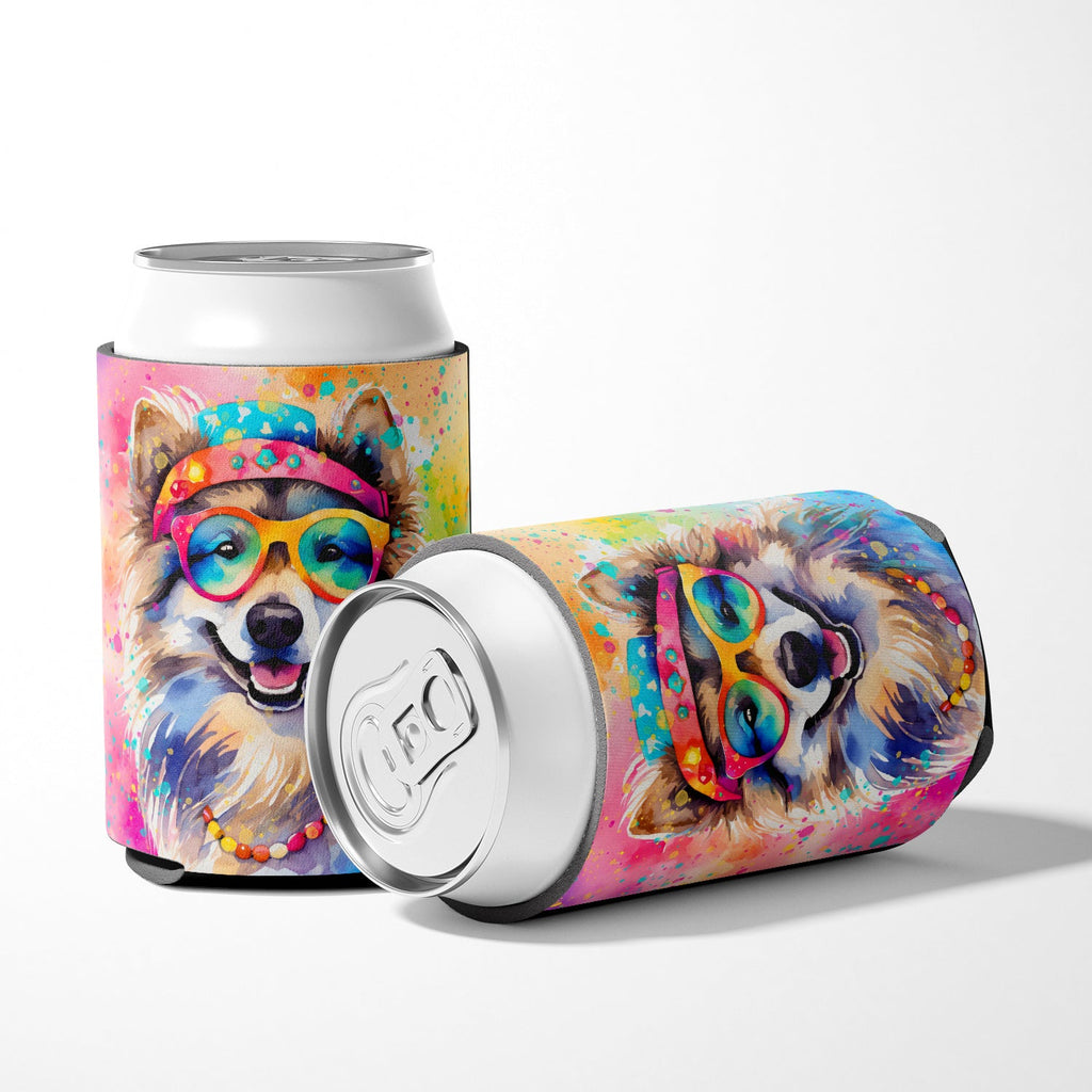 Keeshond Hippie Dawg Can or Bottle Hugger Cooler Sleeve for Standard 12 oz Cans, Insulated Foam Beer & Soda Can Hugger Reusable