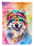 Keeshond Hippie Dawg House Flag 28x40 Porch Sleeve Pole Decorative Outside Yard Banner Artwork Wall Hanging, Polyester