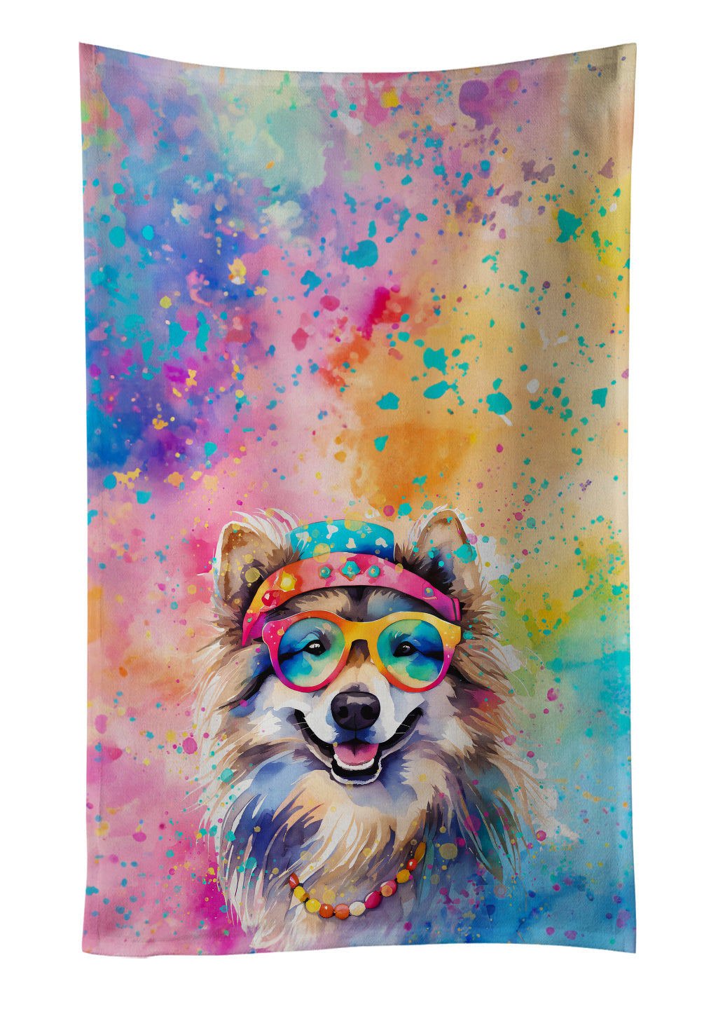 Keeshond Hippie Dawg Kitchen Towel Velour Plush Front and Cotton Loop Back Machine Washable