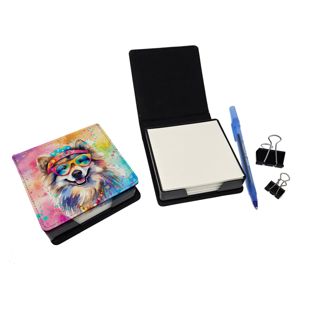 Keeshond Hippie Dawg PU Leather Note Paper Holder with Artist-Designed Cover, Desk Accessory, Office Gift