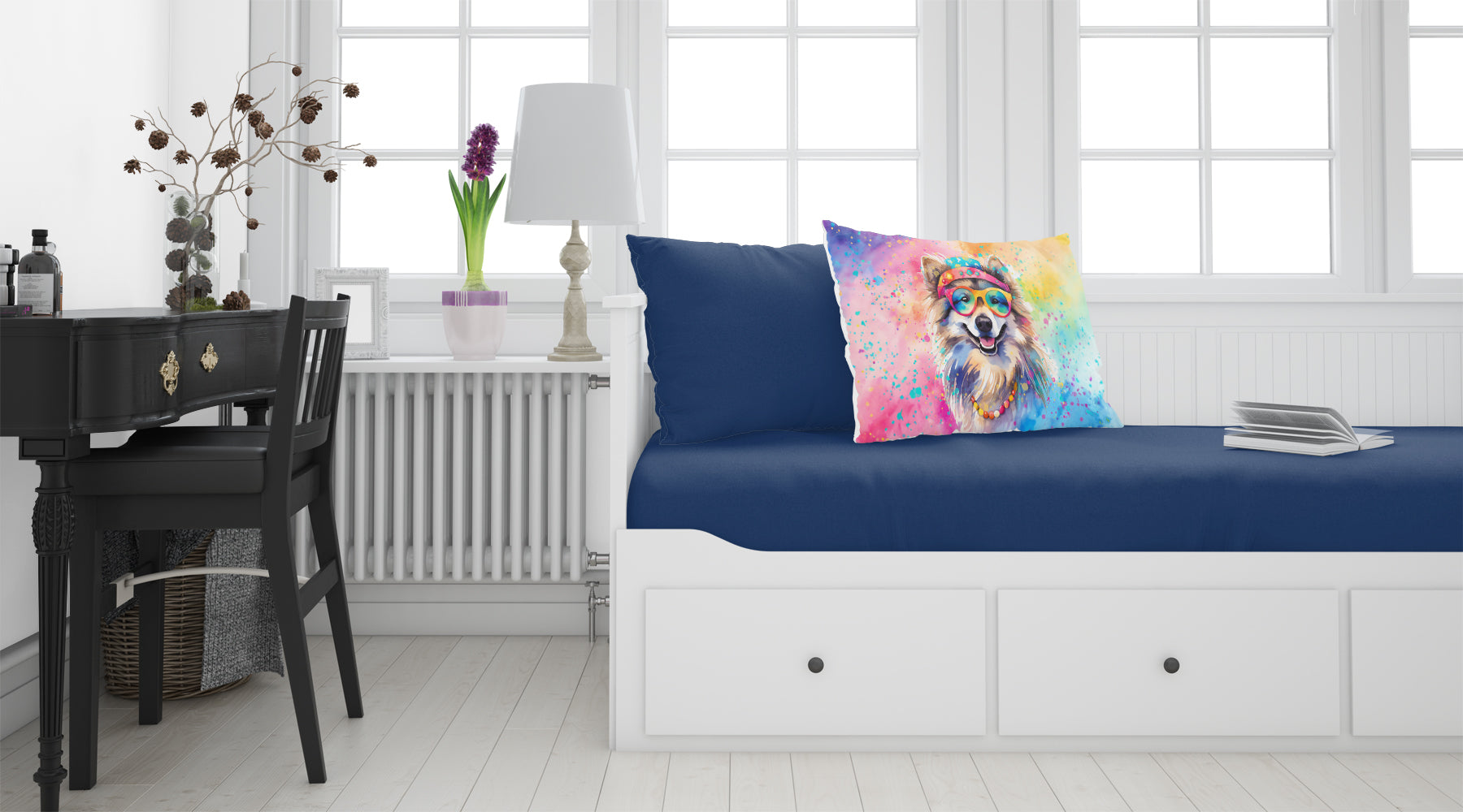 Keeshond Hippie Dawg Standard Pillowcase Lightweight Super Soft Easy Care Decorative Artwork Pillowcase, Standard