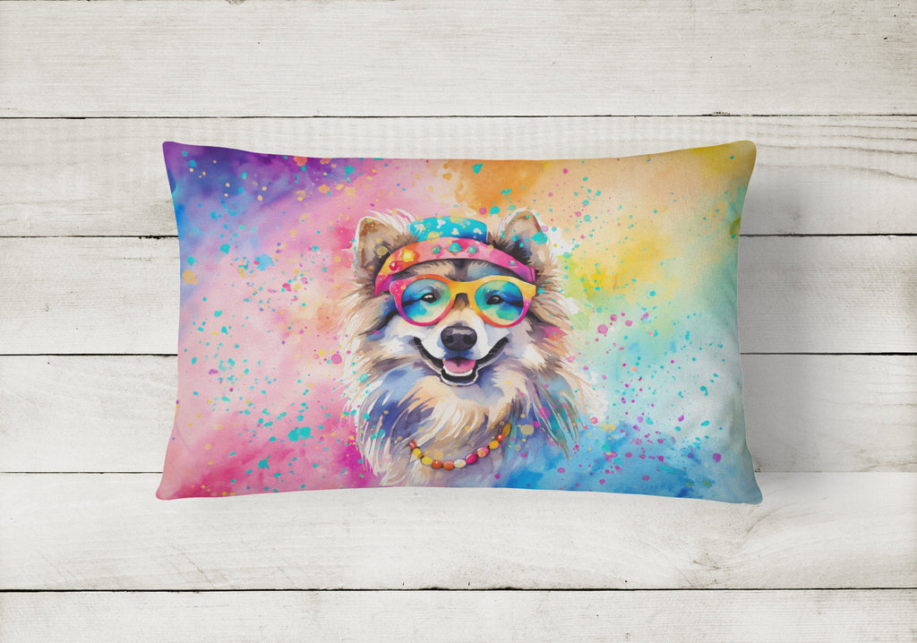 Keeshond Hippie Dawg Decorative Throw Pillow 12x16 Indoor Outdoor Accent Cushion, Fabric Cover with Insert for Sofa, Bed, Porch & Living Room