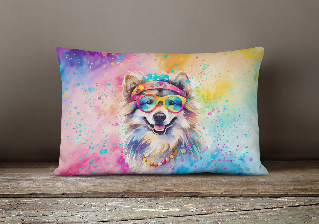 Keeshond Hippie Dawg Decorative Throw Pillow 12x16 Indoor Outdoor Accent Cushion, Fabric Cover with Insert for Sofa, Bed, Porch & Living Room
