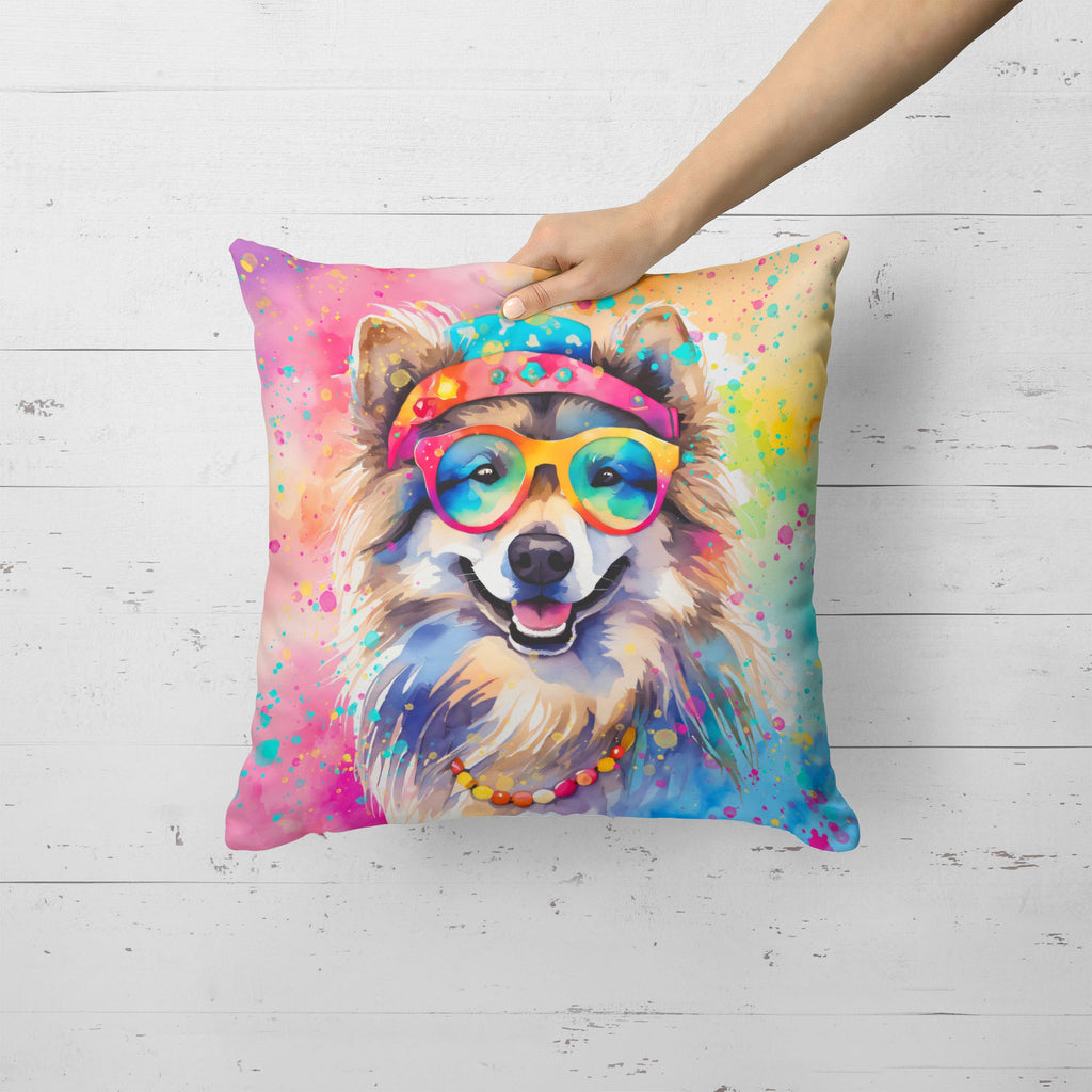 Keeshond Hippie Dawg Decorative Throw Pillow 18x18 Indoor Outdoor Accent Cushion, Fabric Cover with Insert for Sofa, Bed, Porch & Living Room