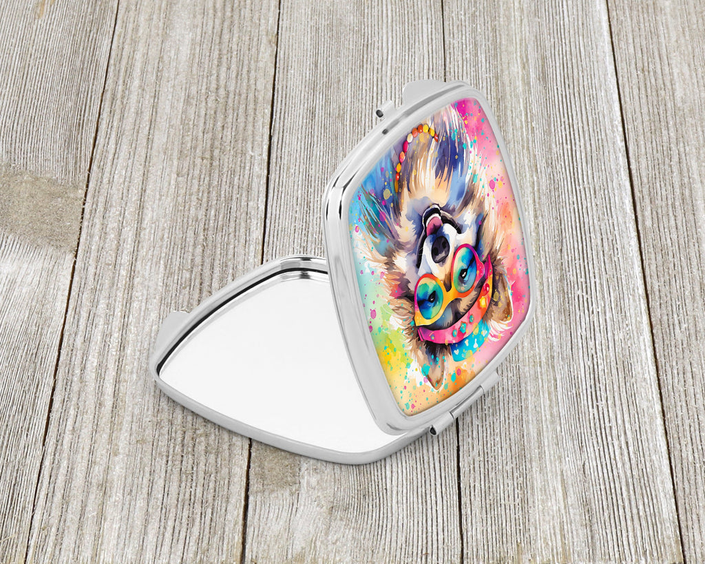 Keeshond Hippie Dawg Compact Mirror Decorative Travel Makeup Mirror for Women Girls Gifts Pocket Makeup Mirror Folding Handheld