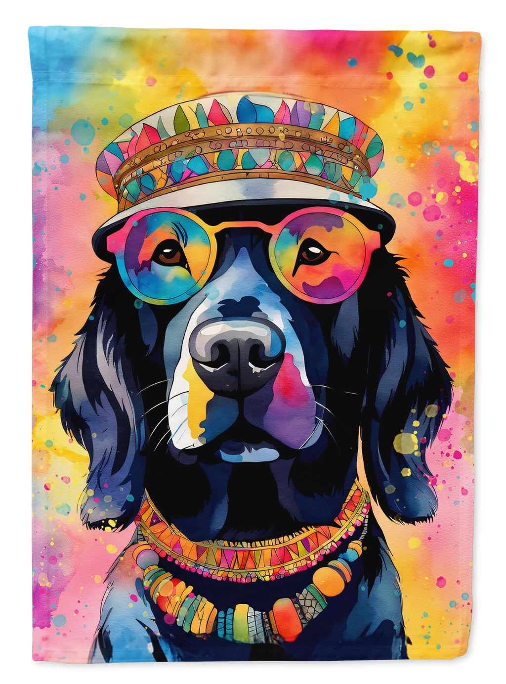 Black Labrador Hippie Dawg House Flag 28x40 Porch Sleeve Pole Decorative Outside Yard Banner Artwork Wall Hanging, Polyester