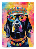 Black Labrador Hippie Dawg House Flag 28x40 Porch Sleeve Pole Decorative Outside Yard Banner Artwork Wall Hanging, Polyester
