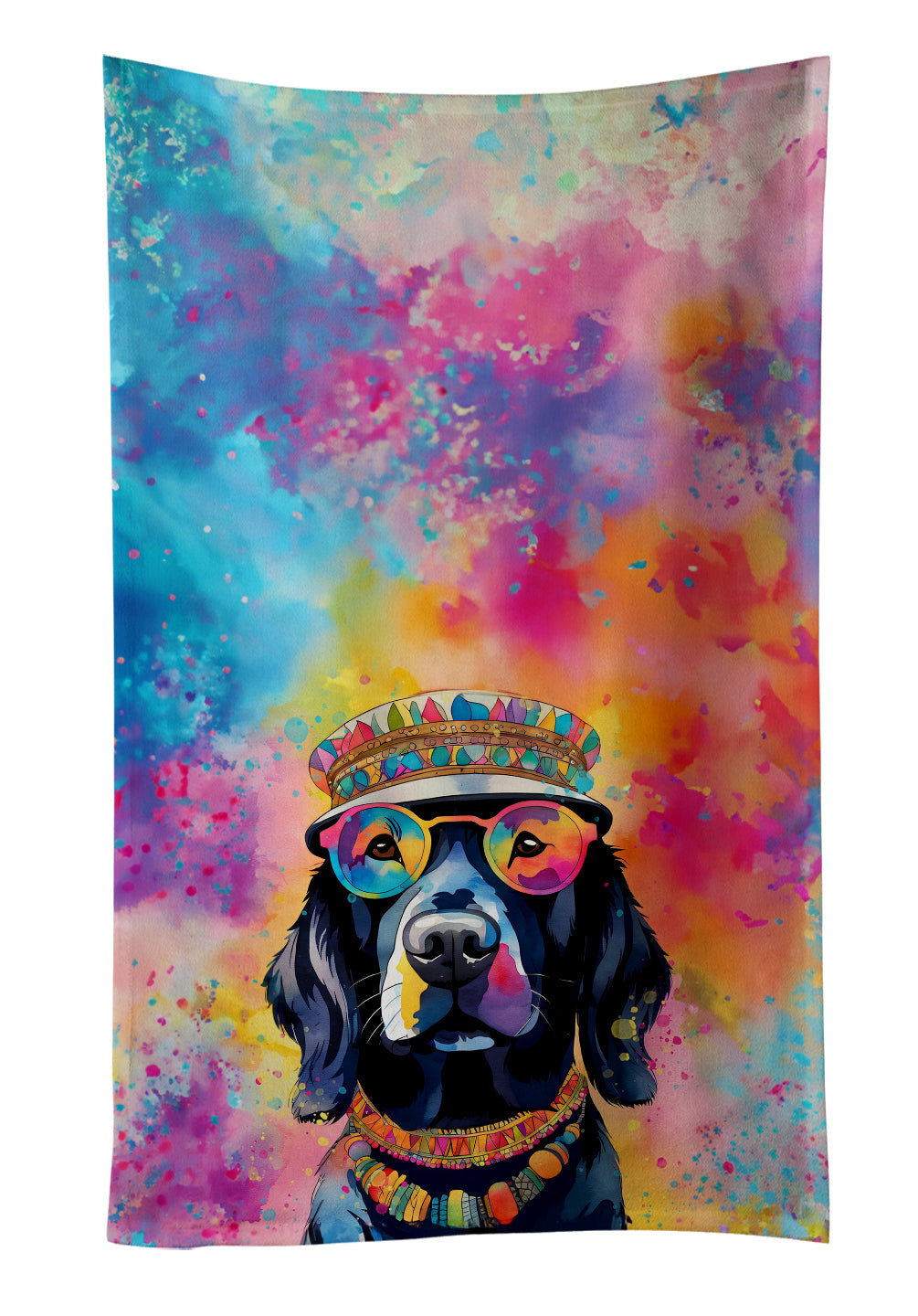 Black Labrador Hippie Dawg Kitchen Towel Velour Plush Front and Cotton Loop Back Machine Washable