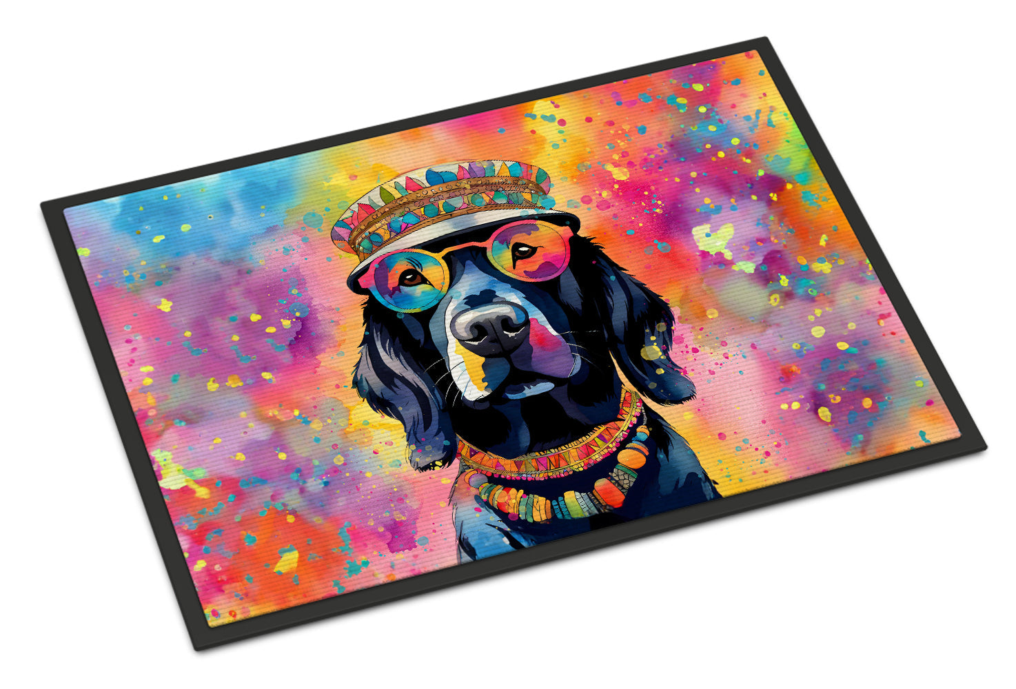 Black Labrador Hippie Dawg Doormat Indoor Outdoor 18H X 27W Front Door Mat Rugs for Entryway, Non Slip Washable